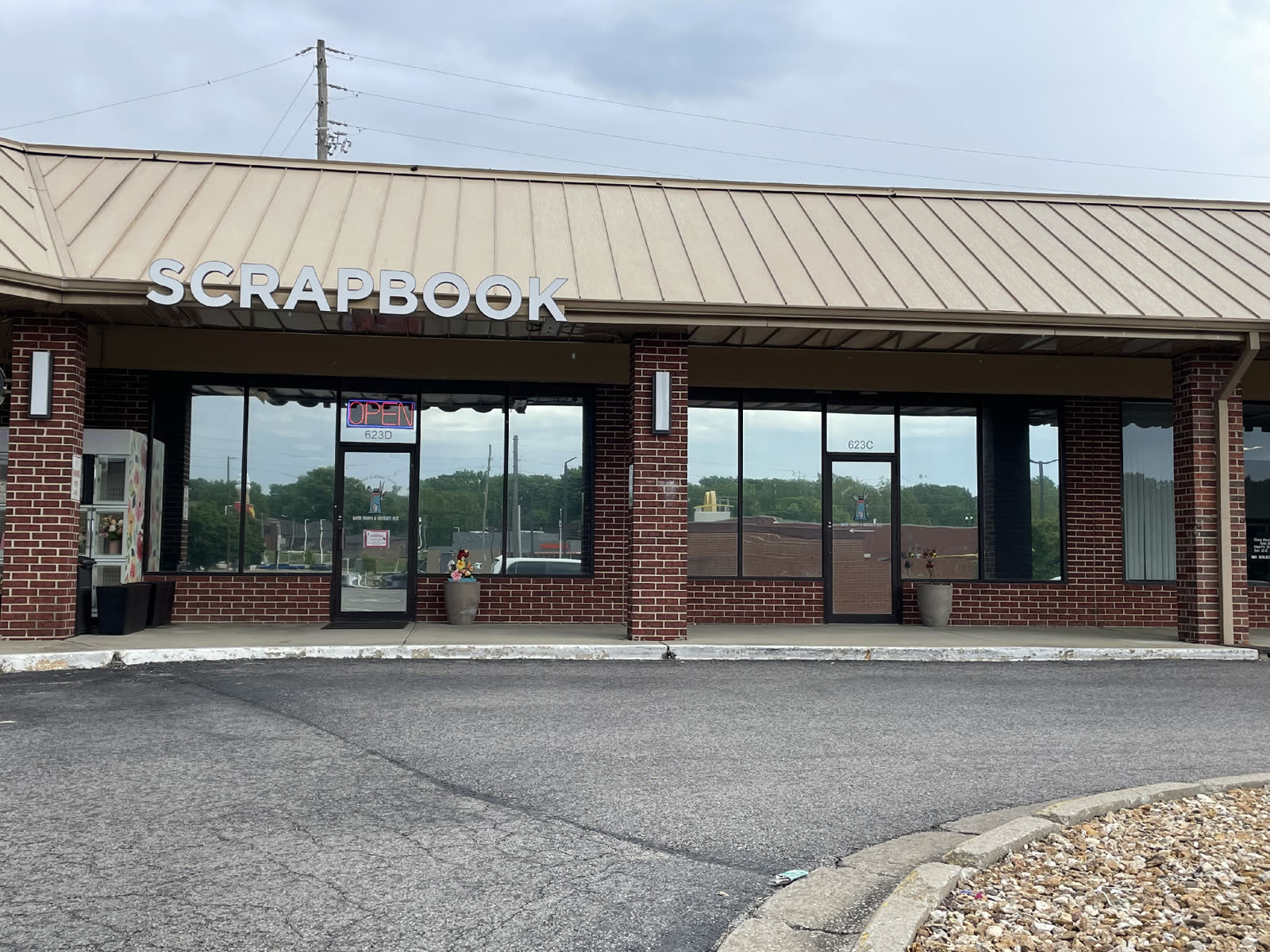 Exterior storefront for Scrapbook & Artisan Workshop at Suite D